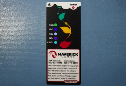 A custom control panel graphic overlay from Maverick Label, printed on 10mil Matte Lexan with 3M 467/468 adhesive