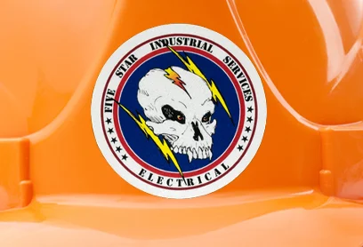 A durable hard hat label designed for construction safety compliance.